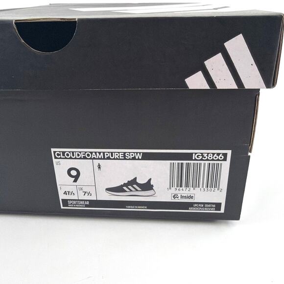 Adidas Women's Core Black Cloud White Grey Six Cloudfoam Pure Shoes Size 9 - Picture 2 of 11